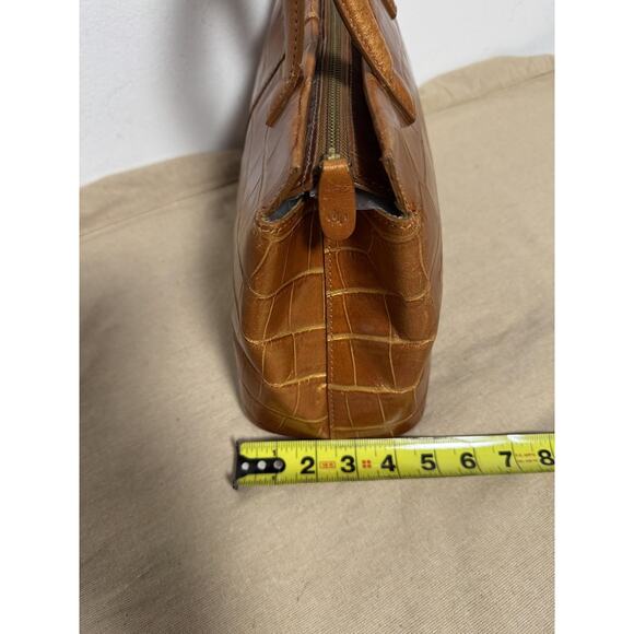 Monsac Satchel Bag Womens Brown Croc Embossed Leather Top Handle Purse Tote Zip - Picture 9 of 12